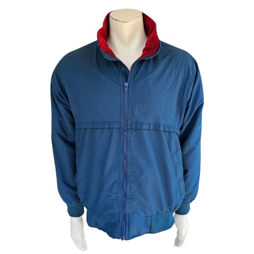 Vintage Cabela’s Men’s Large Blue Nylon Jacket Red Fleece Lining Canada hunting